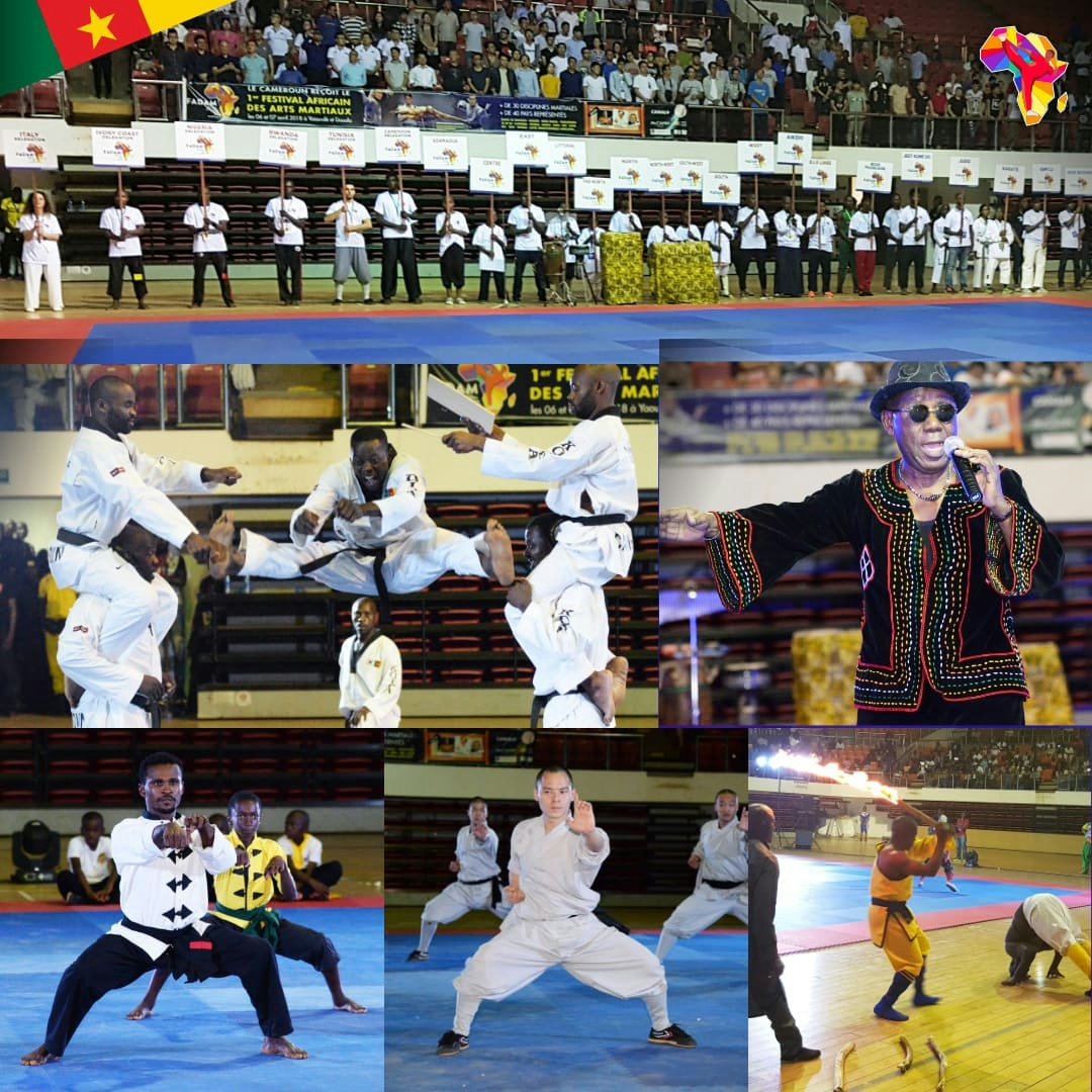 Various pictures of athletes in martials arts competitions and ceremonies